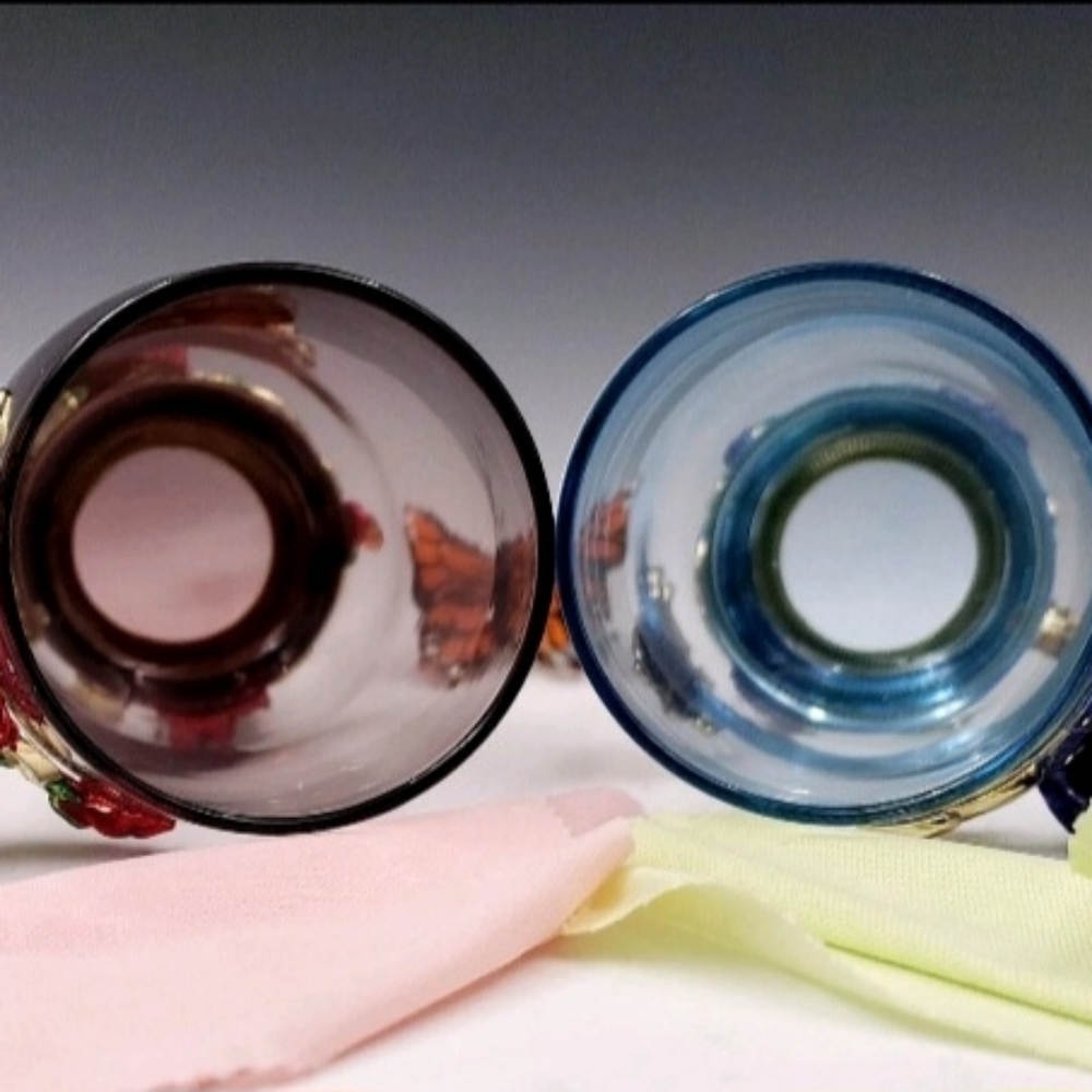 Brew To A Tea Btat- Floral Glass Tea Cups Spoon Lid Set Pack Of 2 11 Oz Blue NIB - Picture 10 of 16